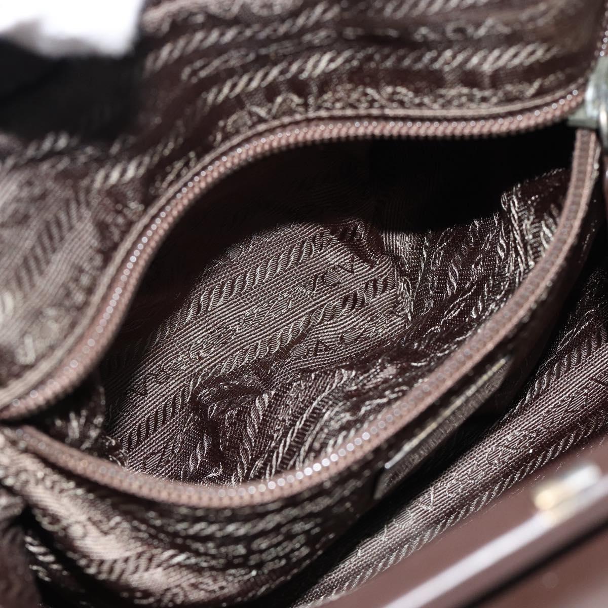 PRADA Hand Bag Leather Dark Brown Silver Auth fm5374
