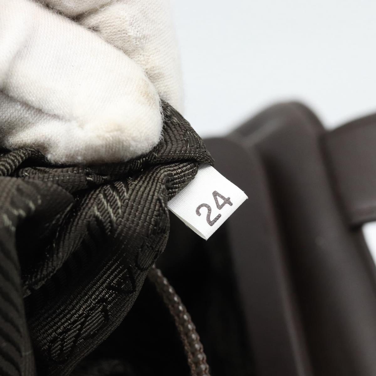 PRADA Hand Bag Leather Dark Brown Silver Auth fm5374
