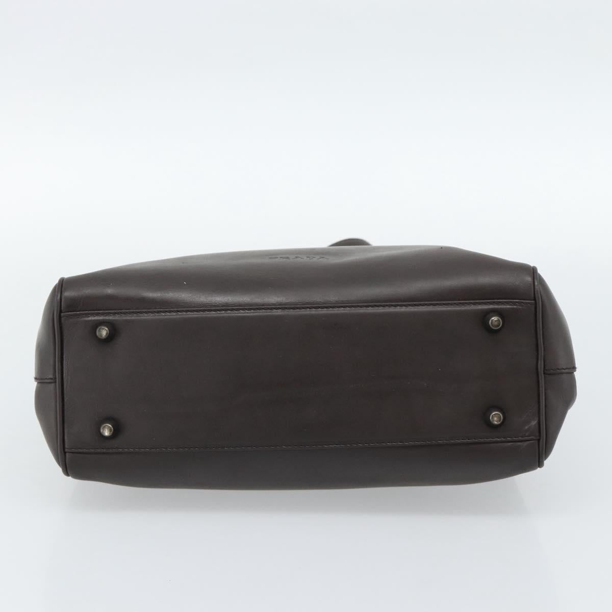 PRADA Hand Bag Leather Dark Brown Silver Auth fm5374