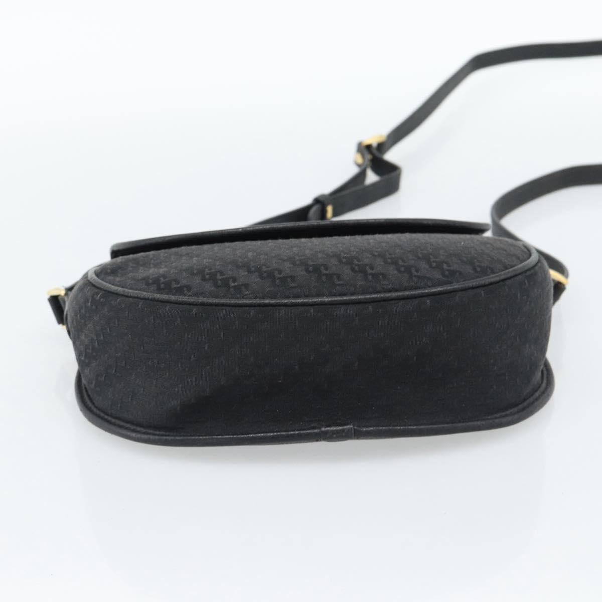 GUCCI Shoulder Bag Canvas Leather Black Gold 007 115 0074 Auth fm5375