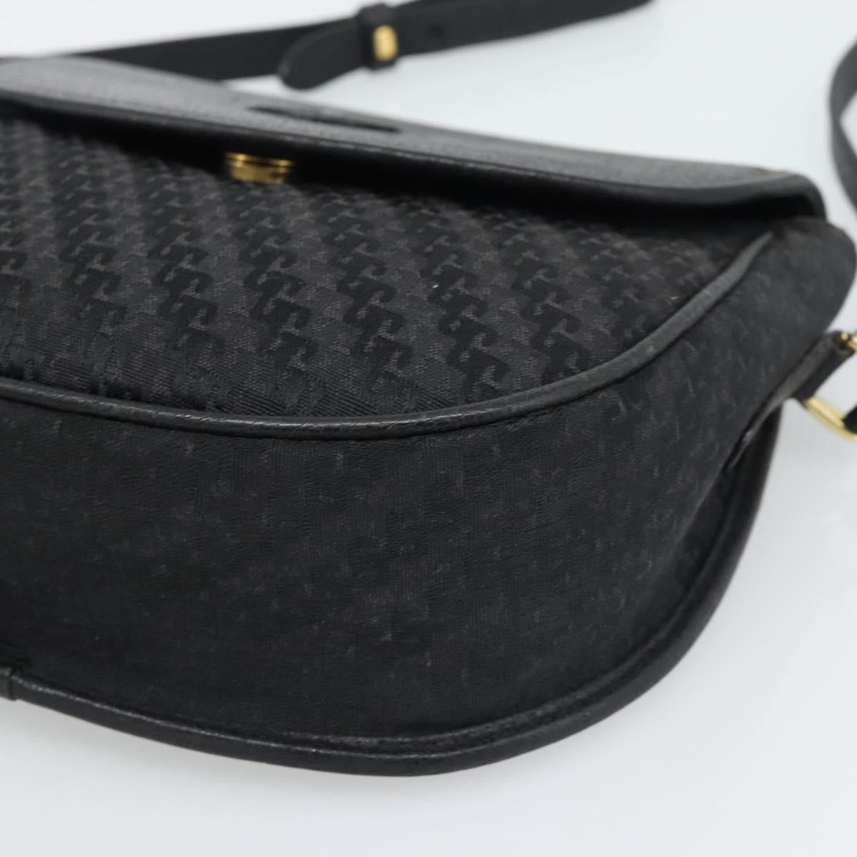 GUCCI Shoulder Bag Canvas Leather Black Gold 007 115 0074 Auth fm5375