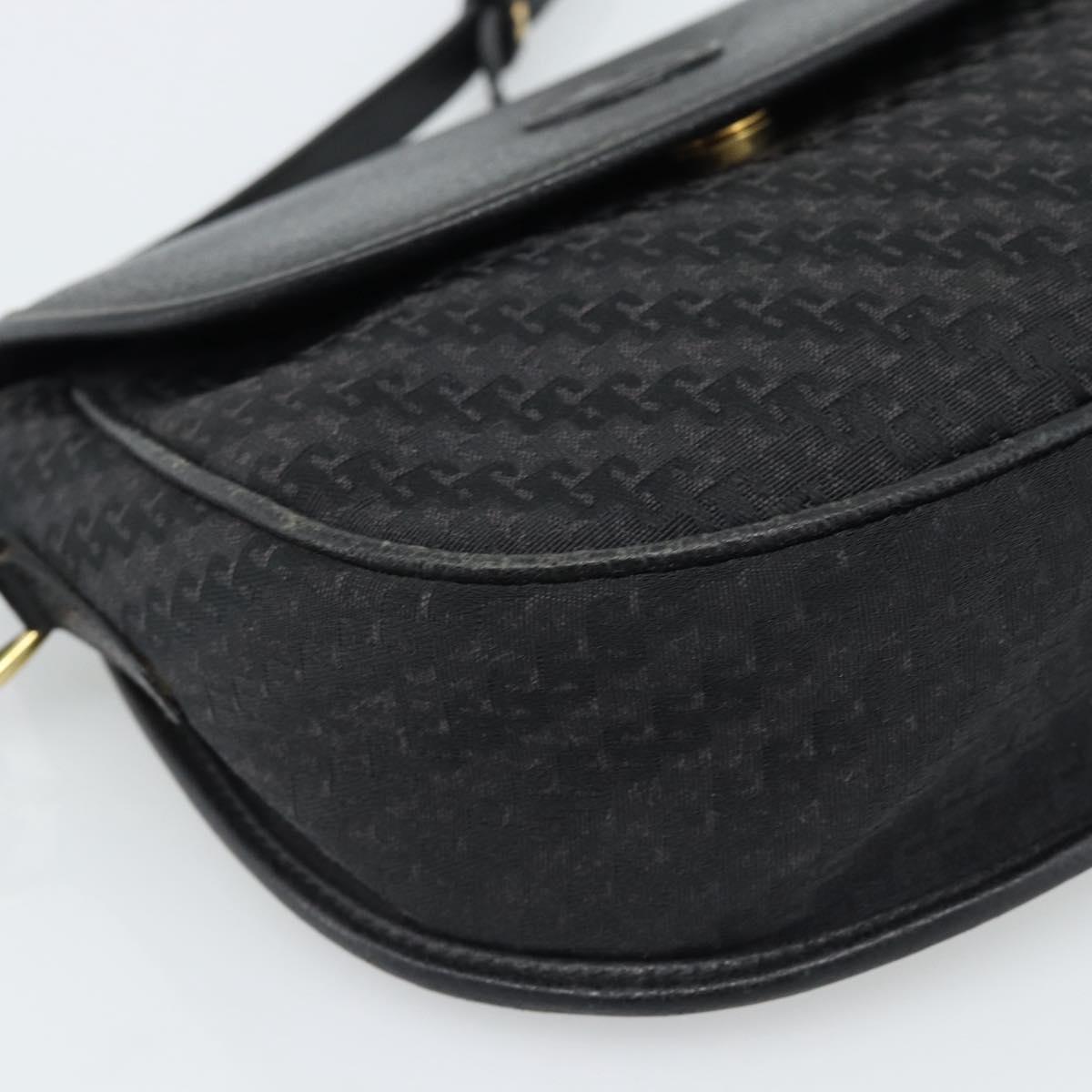 GUCCI Shoulder Bag Canvas Leather Black Gold 007 115 0074 Auth fm5375