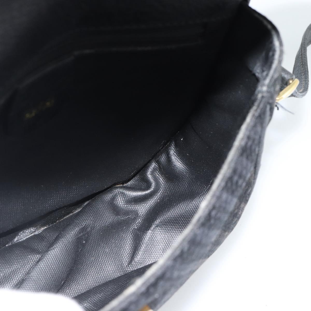 GUCCI Shoulder Bag Canvas Leather Black Gold 007 115 0074 Auth fm5375