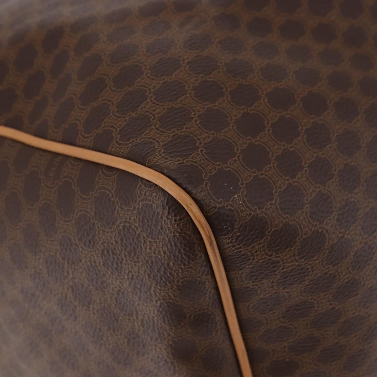 CELINE Macadam Canvas Boston Bag PVC Leather Brown Gold Auth fm5376