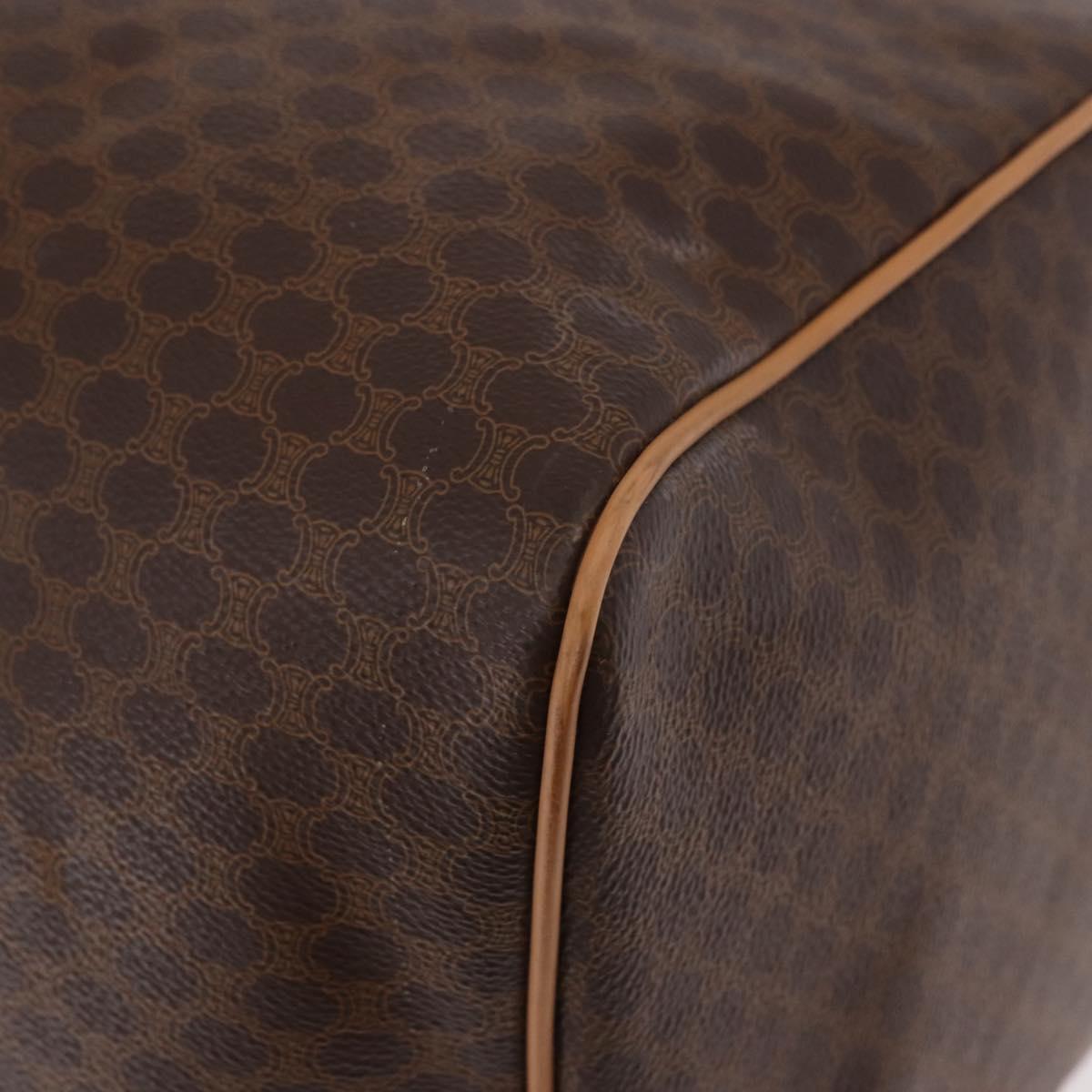 CELINE Macadam Canvas Boston Bag PVC Leather Brown Gold Auth fm5376