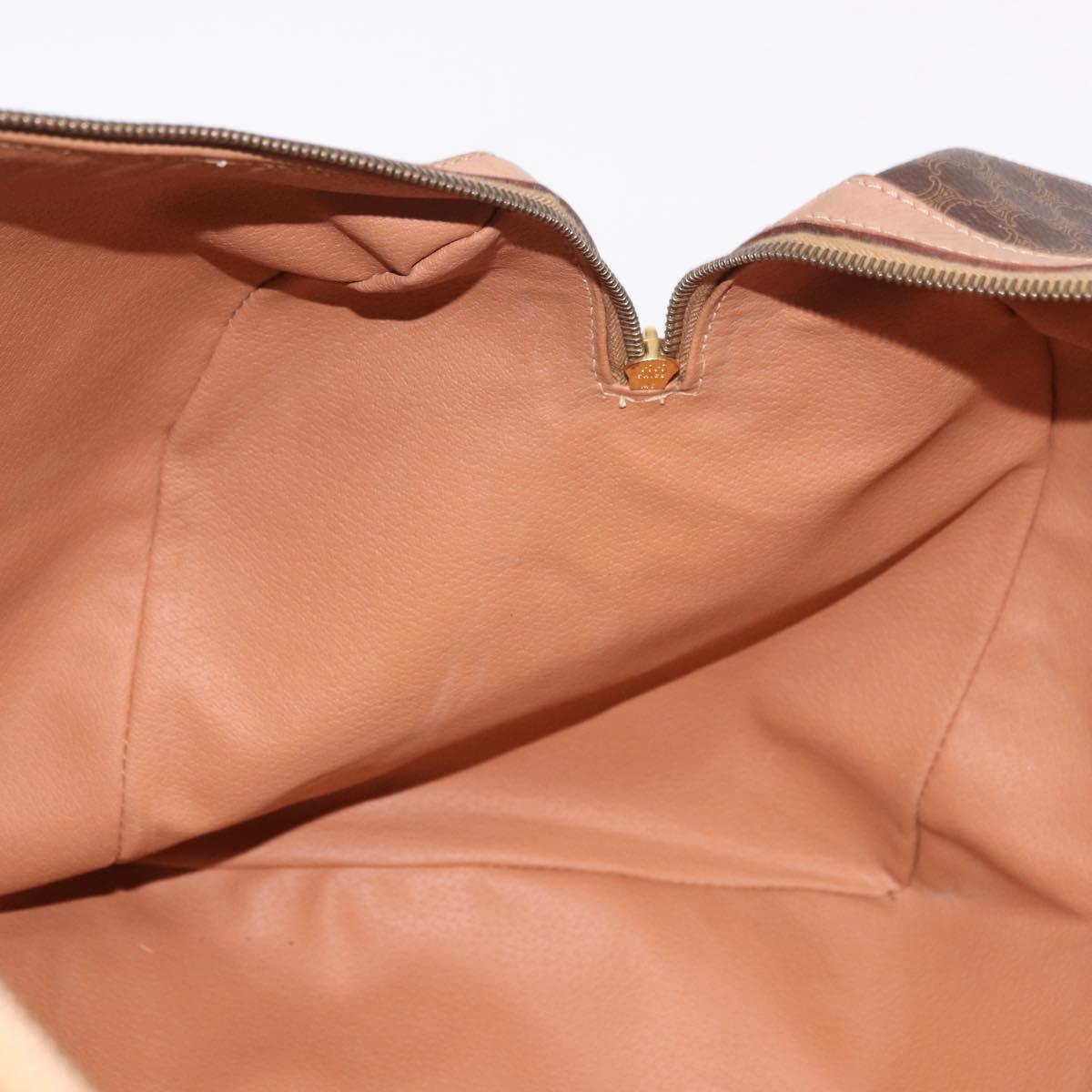 CELINE Macadam Canvas Boston Bag PVC Leather Brown Gold Auth fm5376