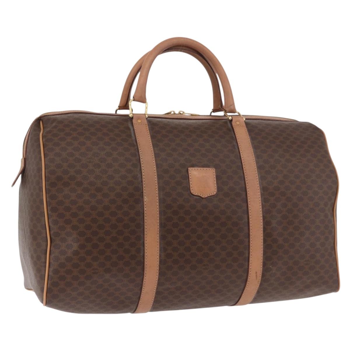 CELINE Macadam Canvas Boston Bag PVC Leather Brown Gold Auth fm5376