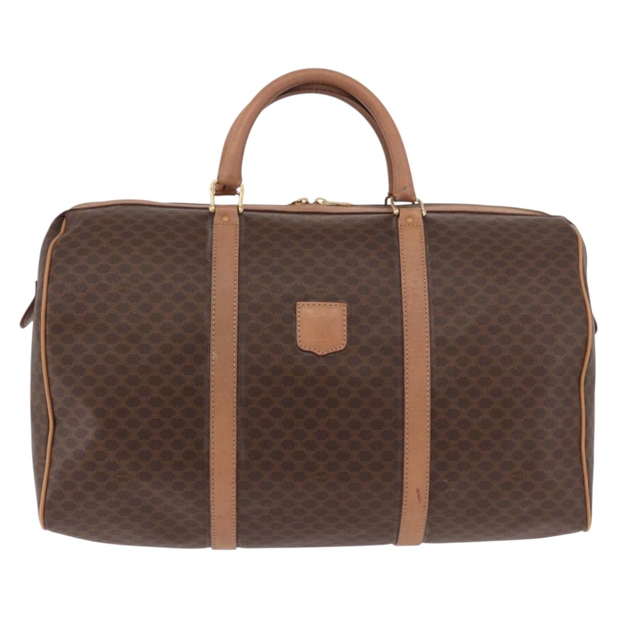 CELINE Macadam Canvas Boston Bag PVC Leather Brown Gold Auth fm5376
