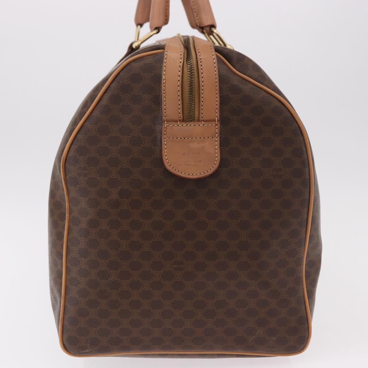 CELINE Macadam Canvas Boston Bag PVC Leather Brown Gold Auth fm5376