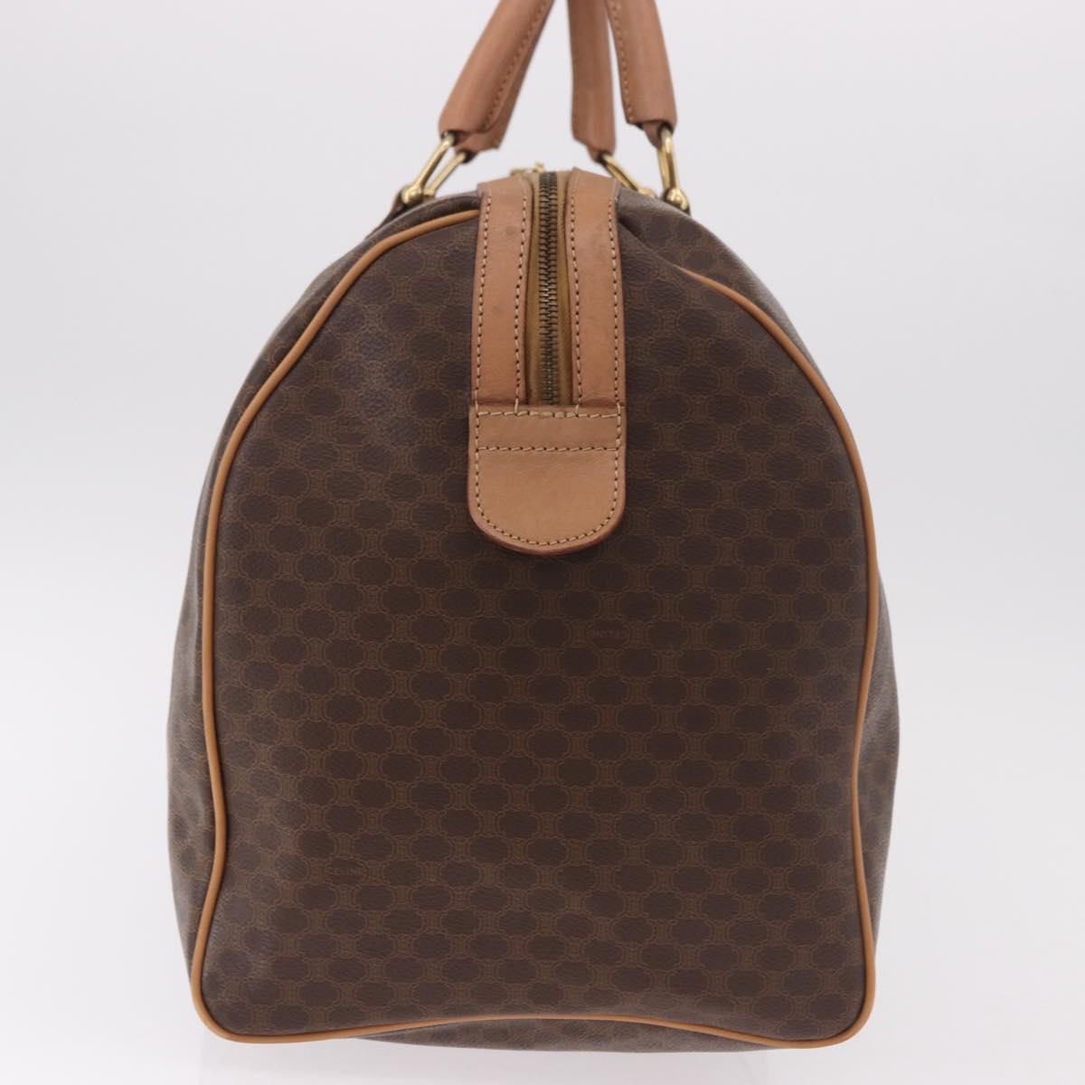CELINE Macadam Canvas Boston Bag PVC Leather Brown Gold Auth fm5376