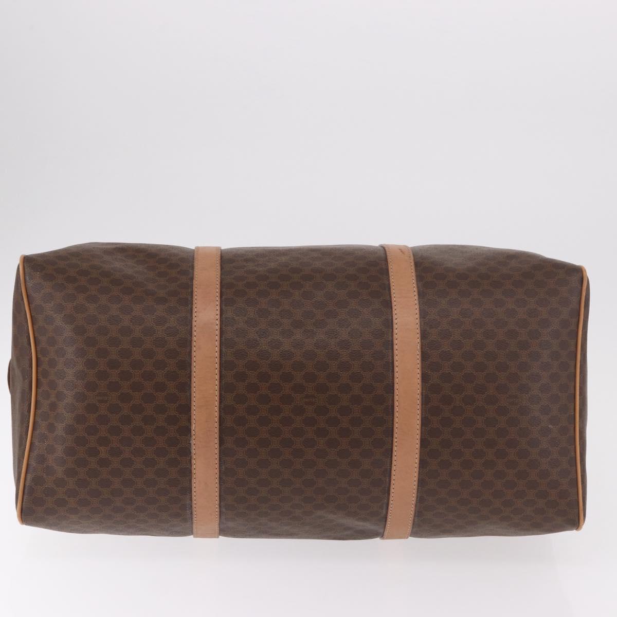 CELINE Macadam Canvas Boston Bag PVC Leather Brown Gold Auth fm5376