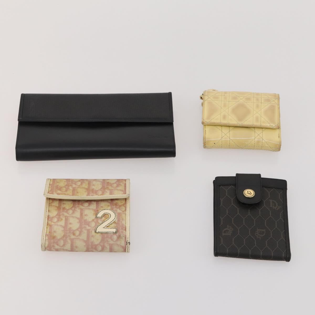 Christian Dior Wallet Leather 10 Set Beige Black black Auth fm5377