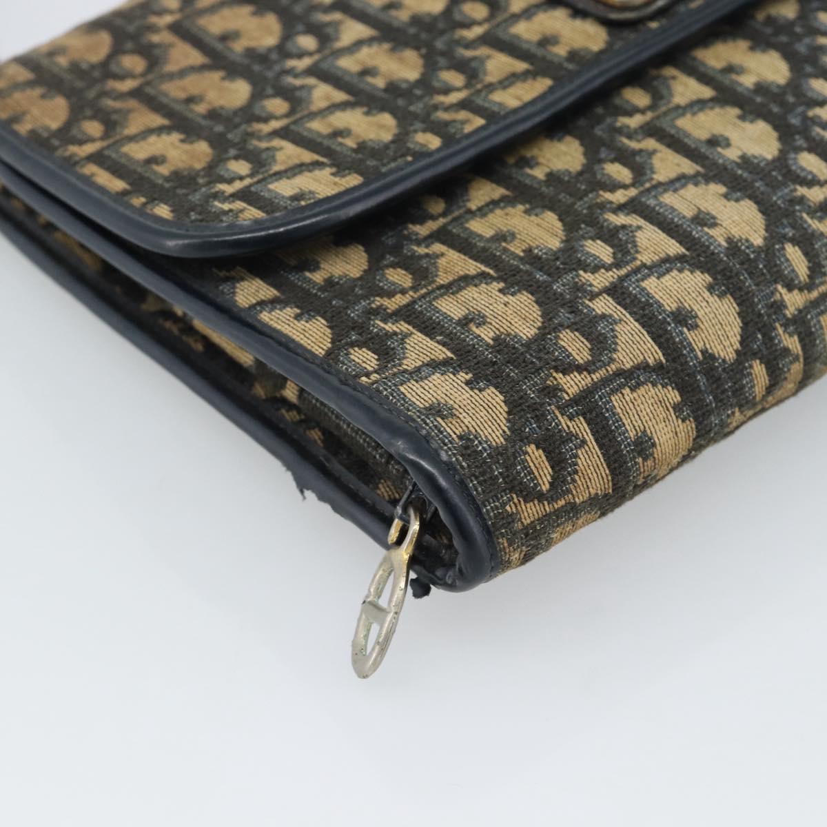 Christian Dior Trotter Canvas Shoulder Bag Navy Gold Auth fm5383