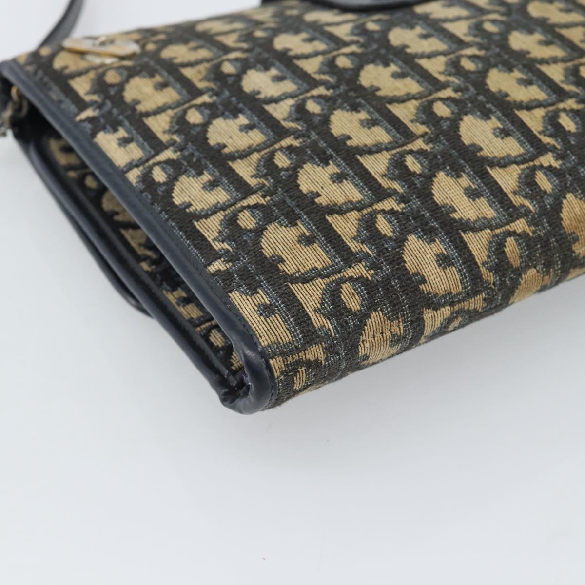 Christian Dior Trotter Canvas Shoulder Bag Navy Gold Auth fm5383