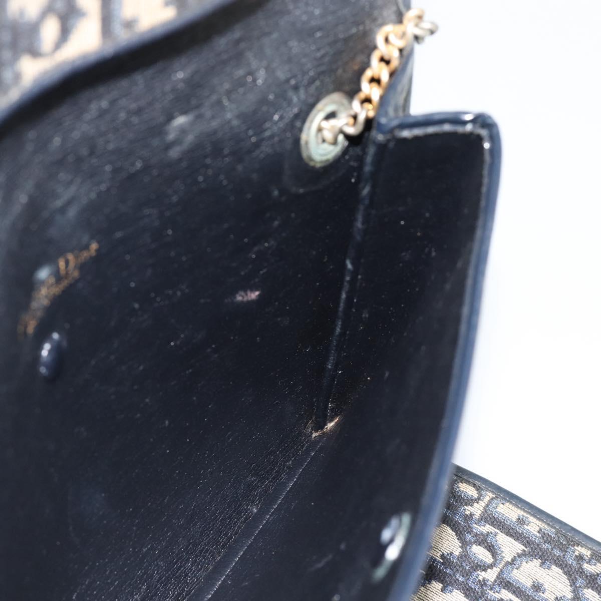 Christian Dior Trotter Canvas Shoulder Bag Navy Gold Auth fm5383