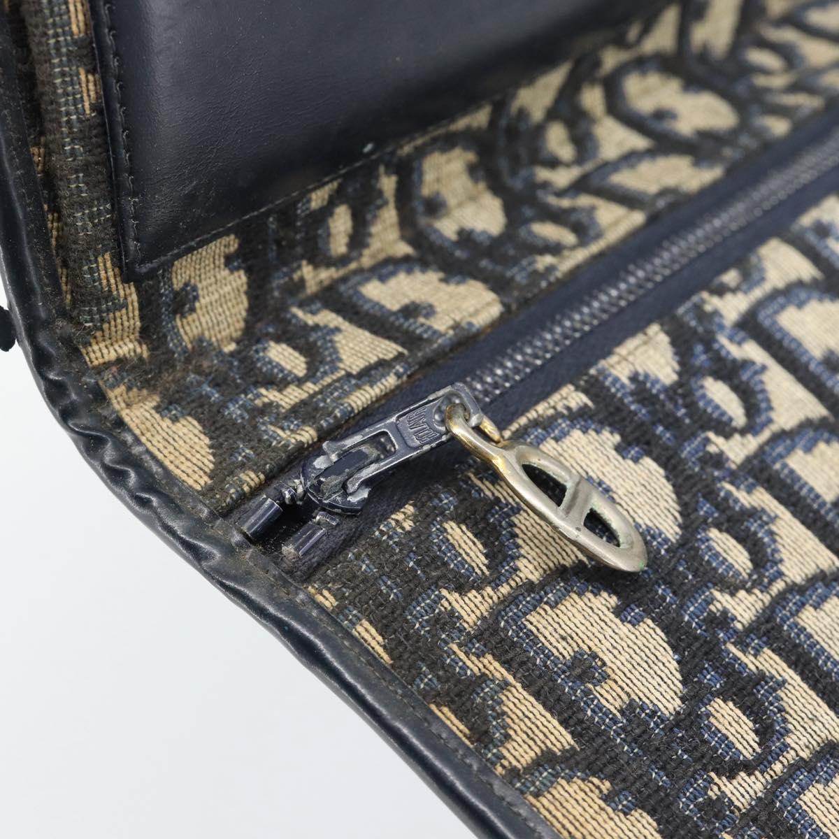 Christian Dior Trotter Canvas Shoulder Bag Navy Gold Auth fm5383
