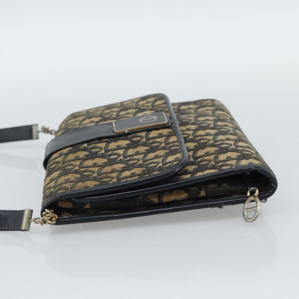 Christian Dior Trotter Canvas Shoulder Bag Navy Gold Auth fm5383