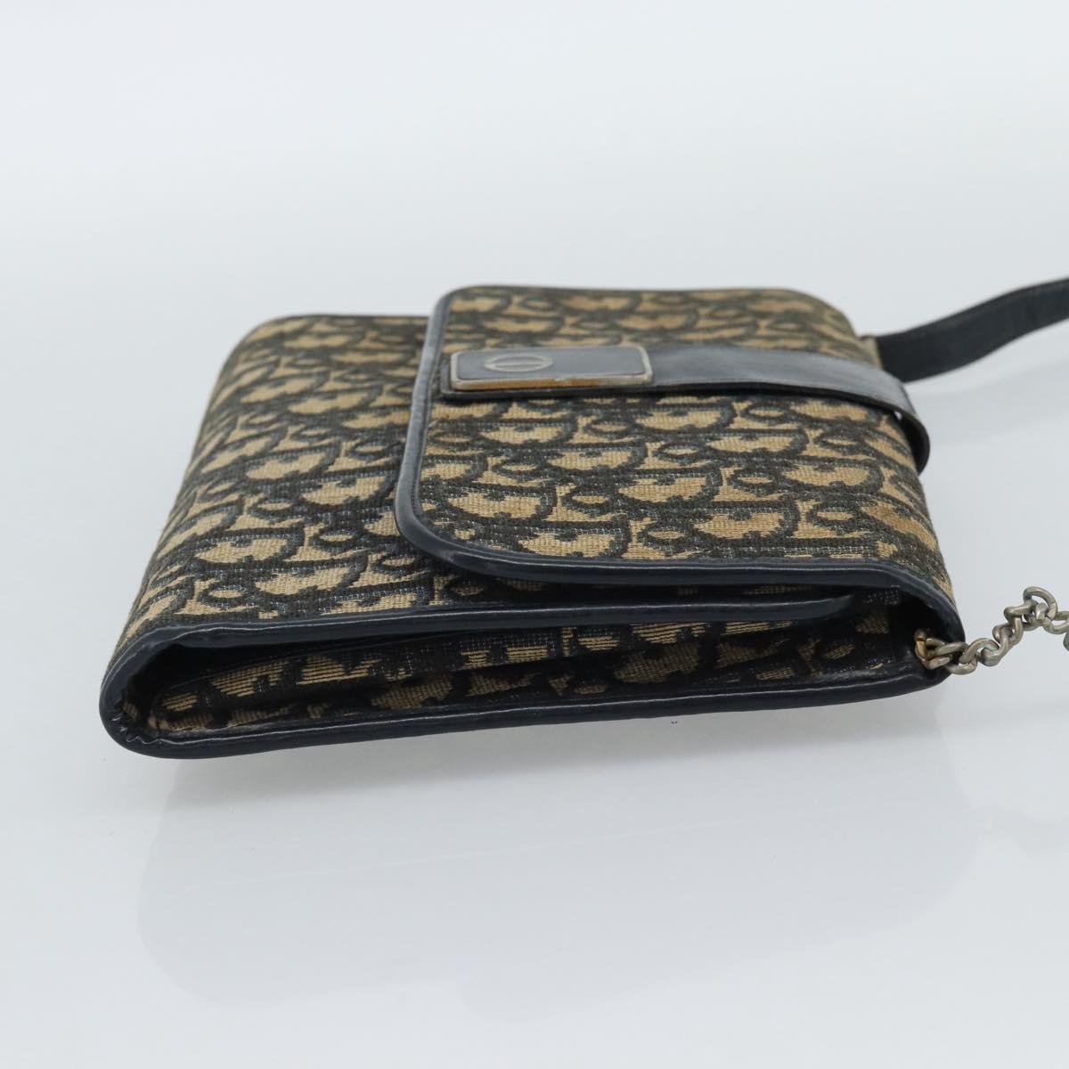 Christian Dior Trotter Canvas Shoulder Bag Navy Gold Auth fm5383