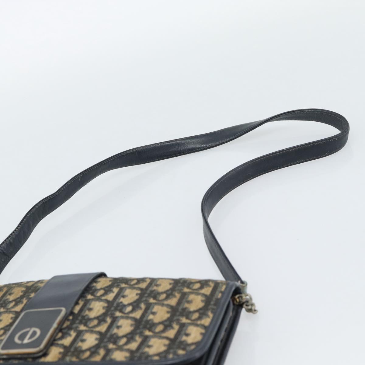 Christian Dior Trotter Canvas Shoulder Bag Navy Gold Auth fm5383