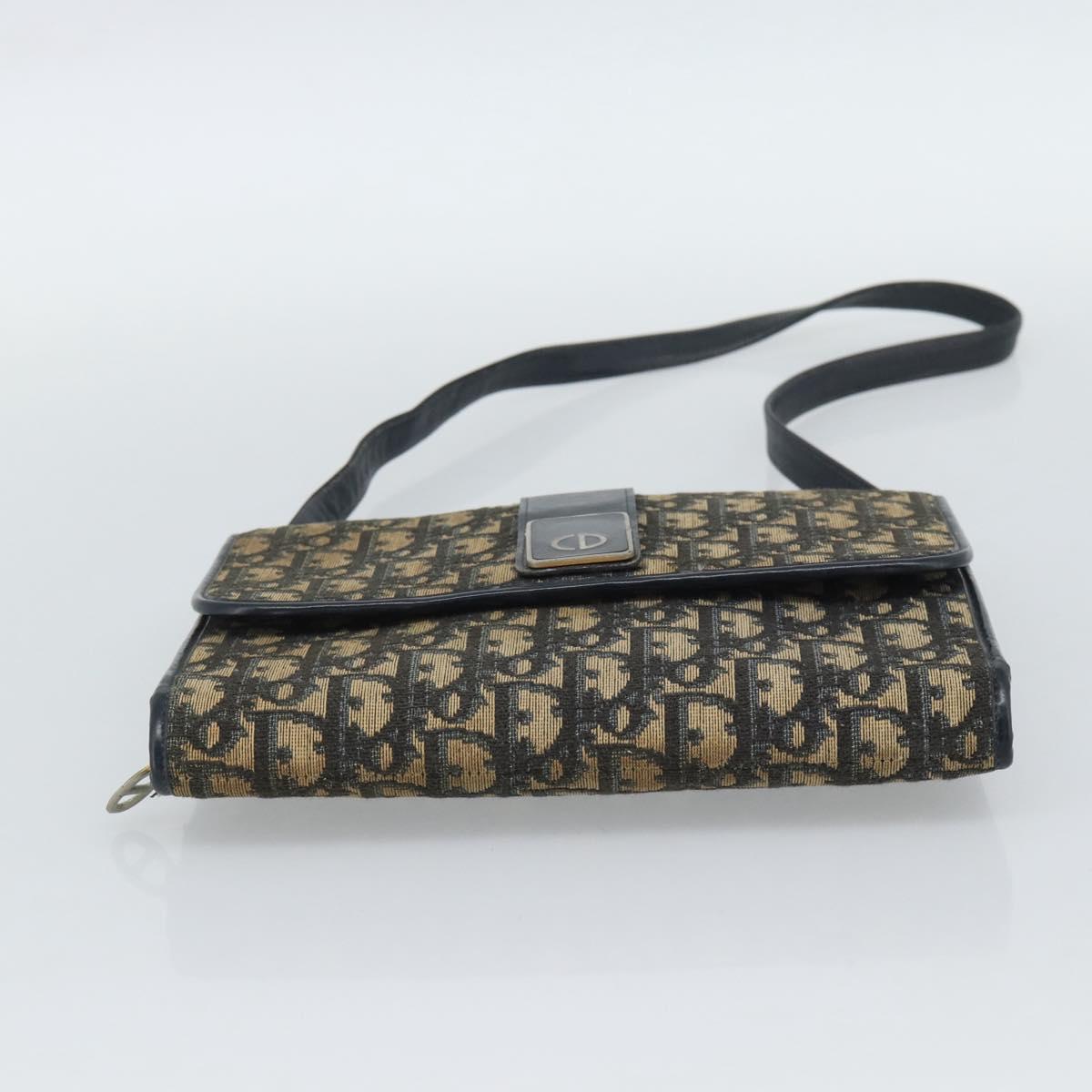 Christian Dior Trotter Canvas Shoulder Bag Navy Gold Auth fm5383