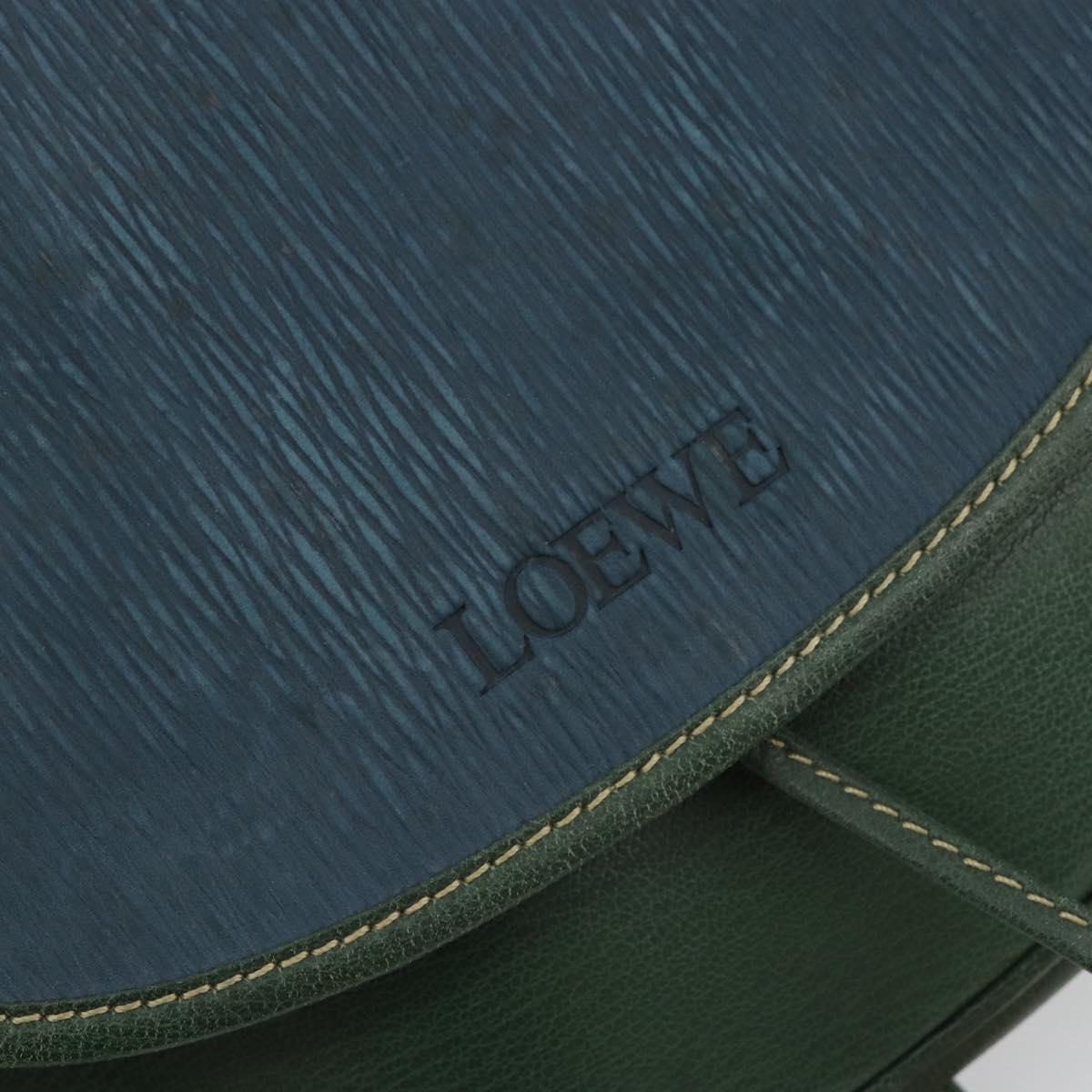 LOEWE Velazquez Shoulder Bag Leather Green Gold Auth fm5384V