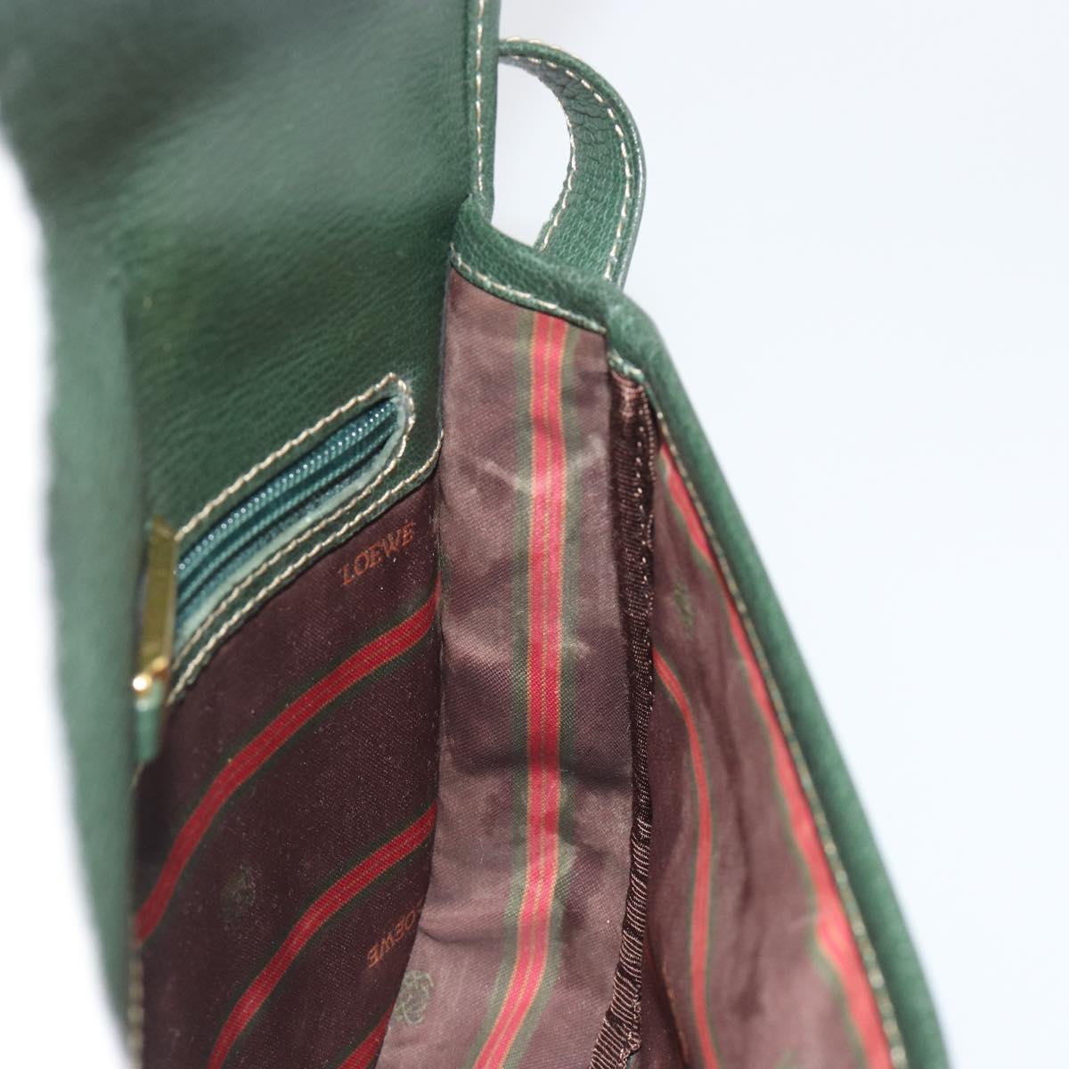 LOEWE Velazquez Shoulder Bag Leather Green Gold Auth fm5384V