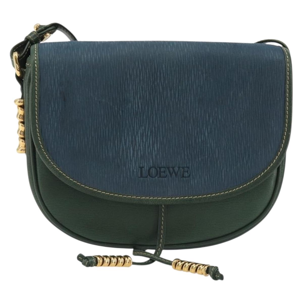 LOEWE Velazquez Shoulder Bag Leather Green Gold Auth fm5384V