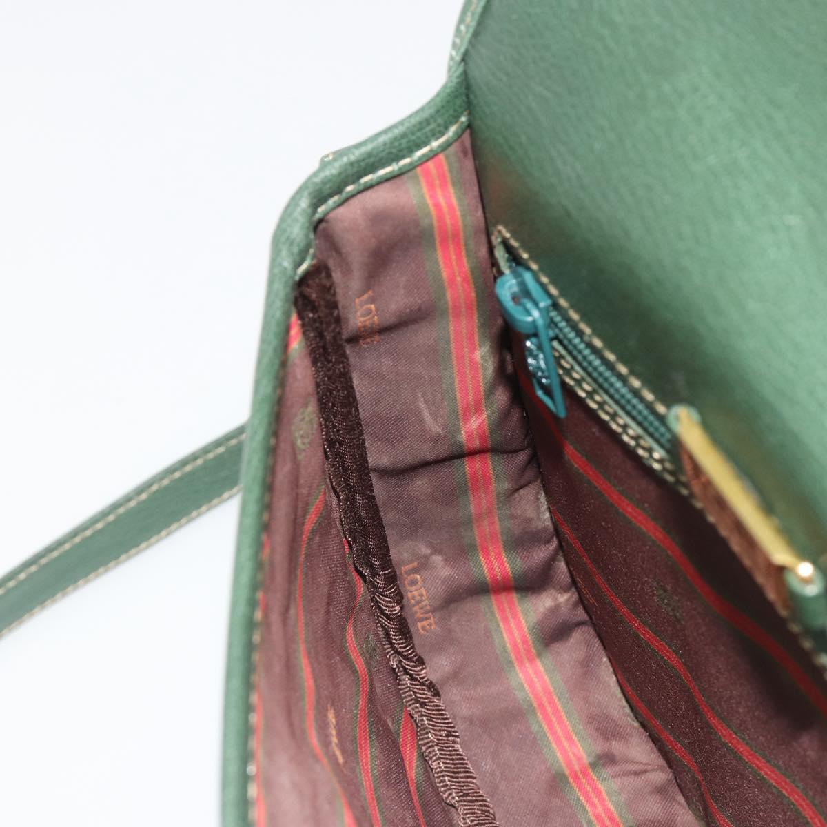 LOEWE Velazquez Shoulder Bag Leather Green Gold Auth fm5384V