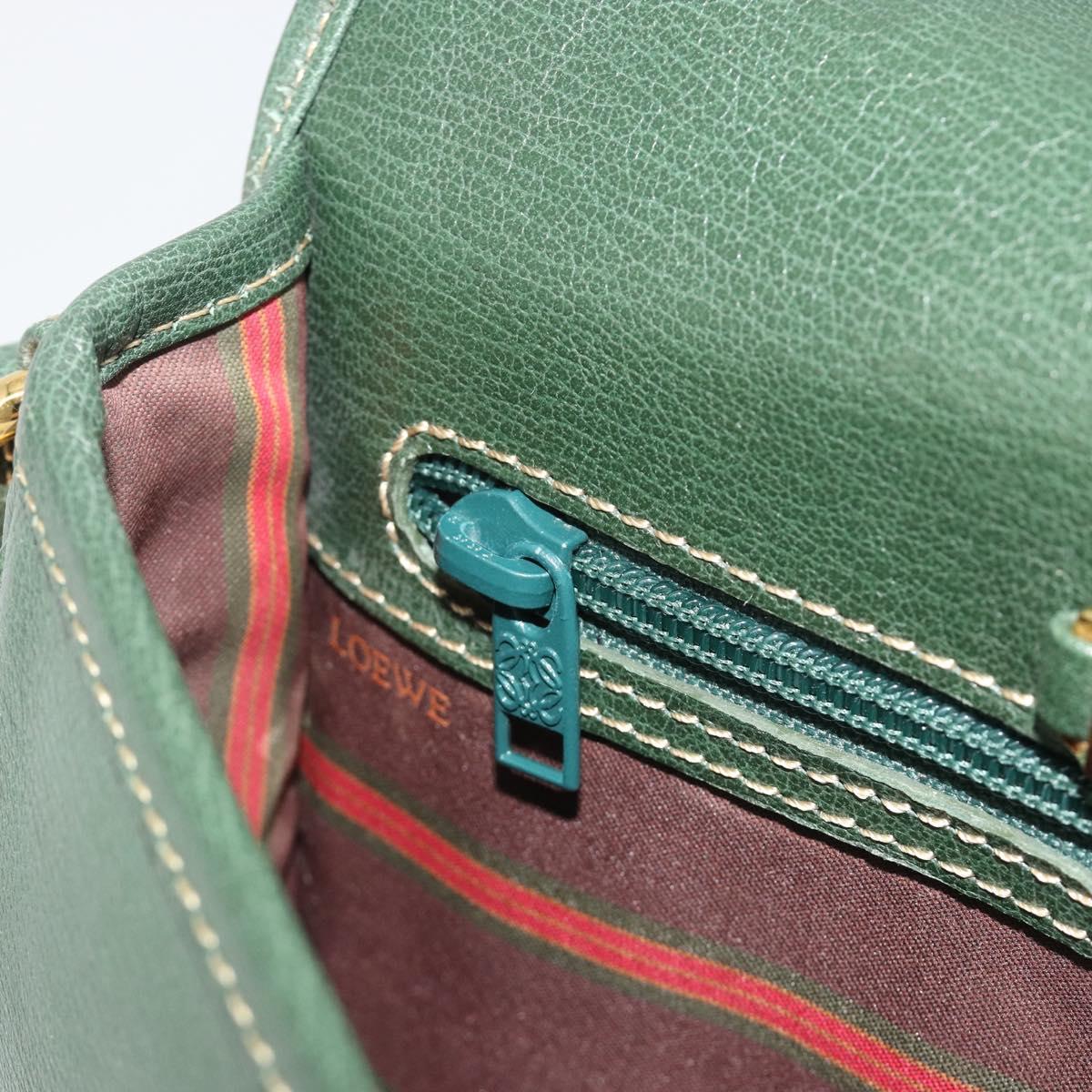 LOEWE Velazquez Shoulder Bag Leather Green Gold Auth fm5384V