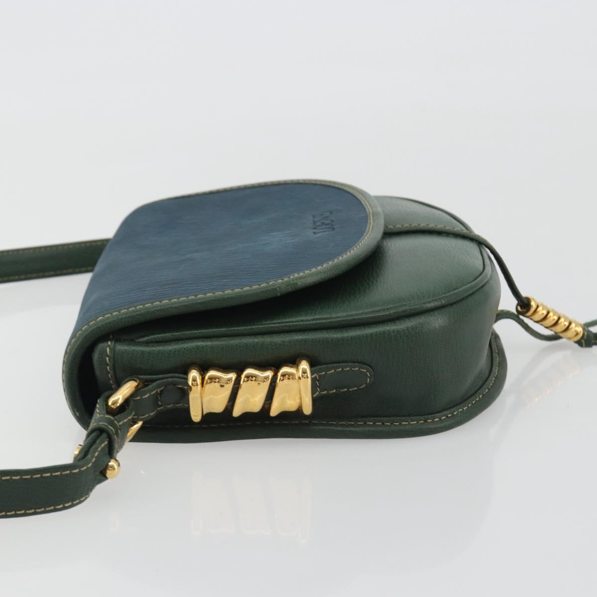 LOEWE Velazquez Shoulder Bag Leather Green Gold Auth fm5384V