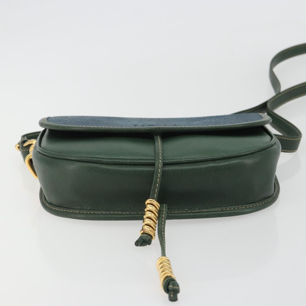LOEWE Velazquez Shoulder Bag Leather Green Gold Auth fm5384V