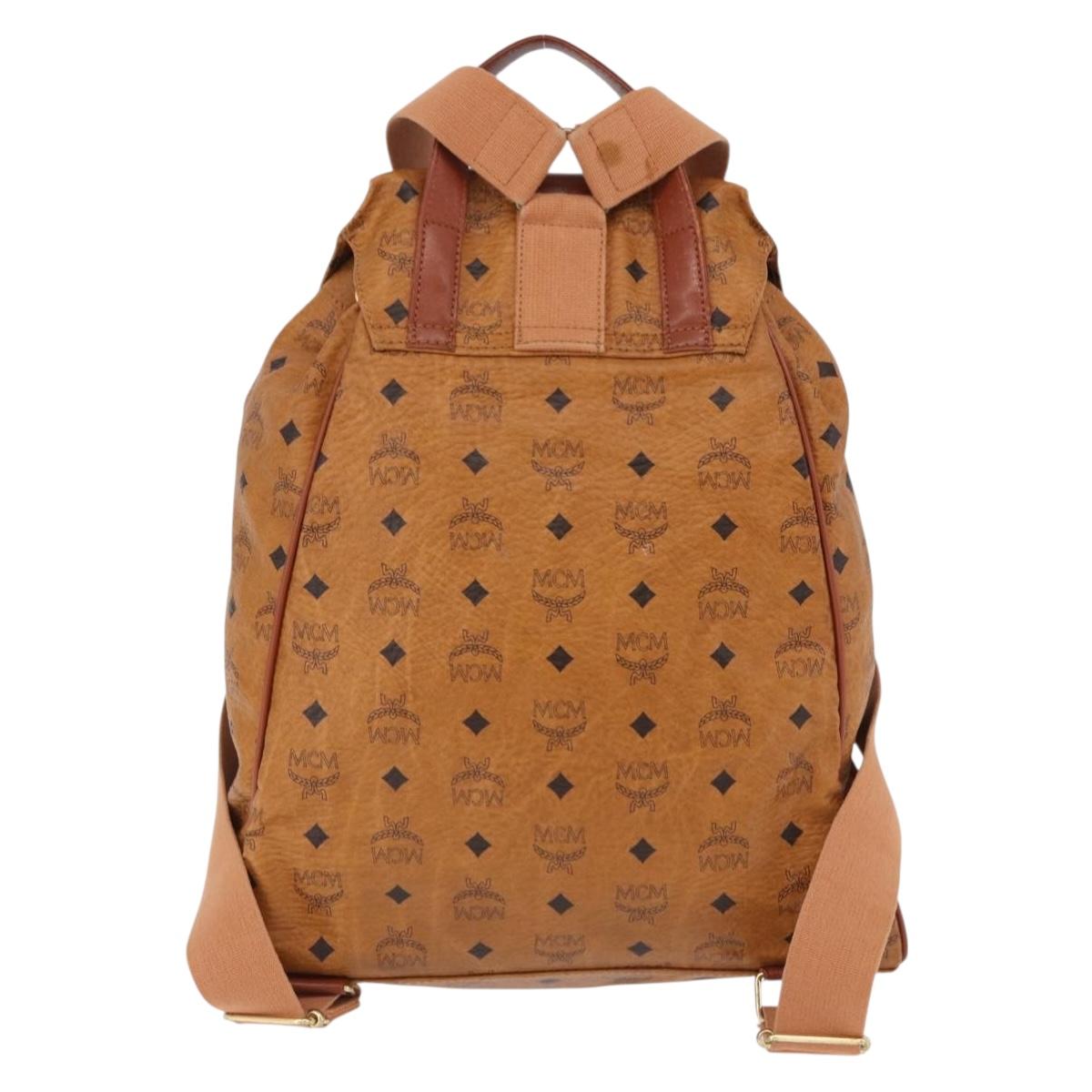MCM Vicetos Logogram Backpack PVC Beige Gold Auth fm5385A