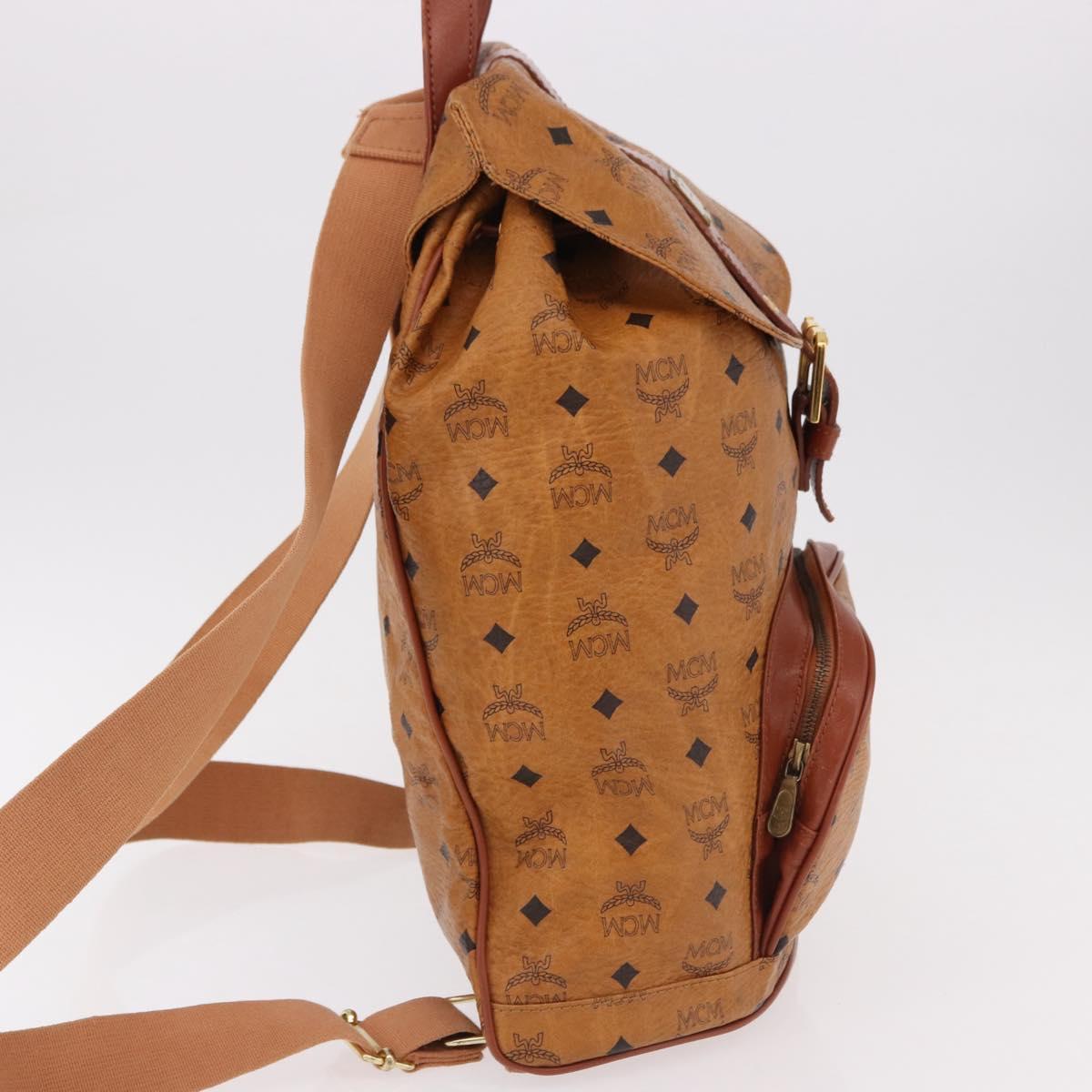 MCM Vicetos Logogram Backpack PVC Beige Gold Auth fm5385A