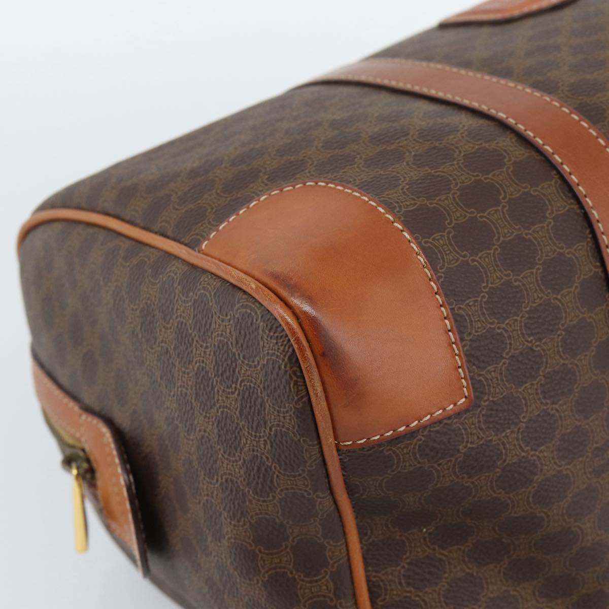 CELINE Macadam Canvas Boston Bag PVC Leather Brown Gold Auth fm5386A