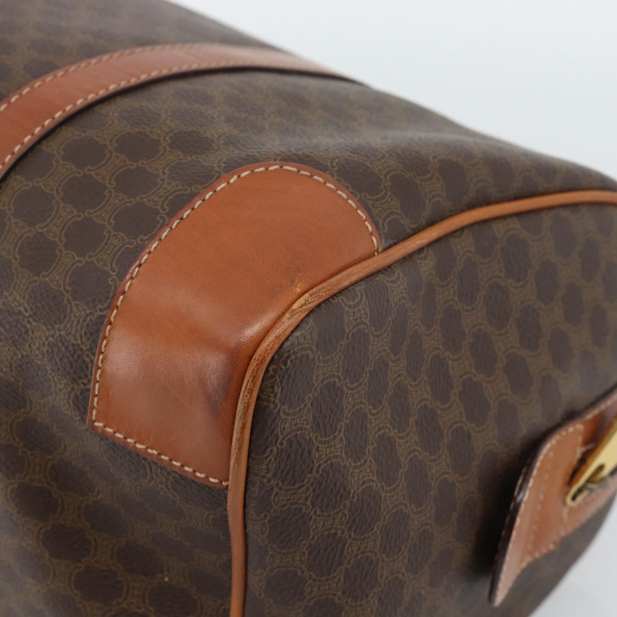 CELINE Macadam Canvas Boston Bag PVC Leather Brown Gold Auth fm5386A