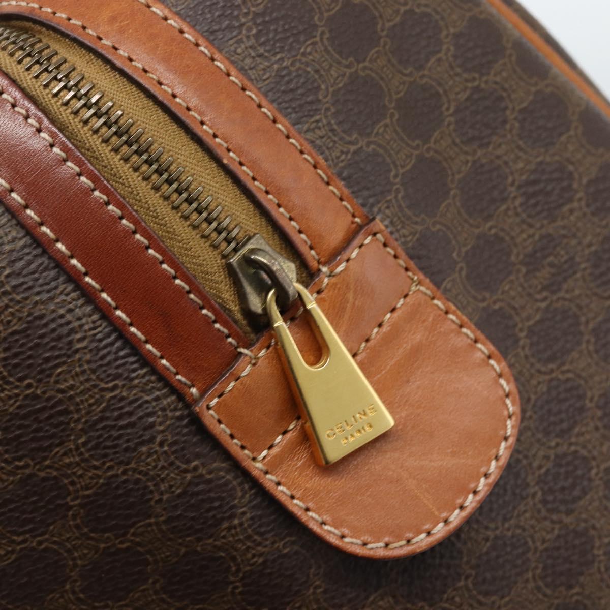 CELINE Macadam Canvas Boston Bag PVC Leather Brown Gold Auth fm5386A