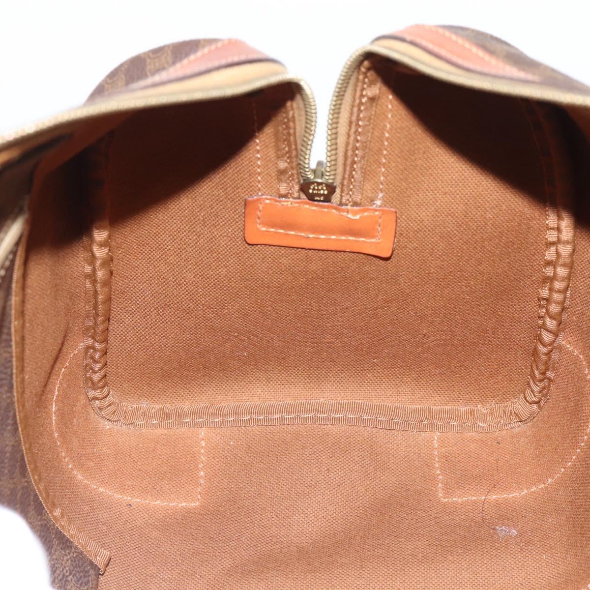 CELINE Macadam Canvas Boston Bag PVC Leather Brown Gold Auth fm5386A