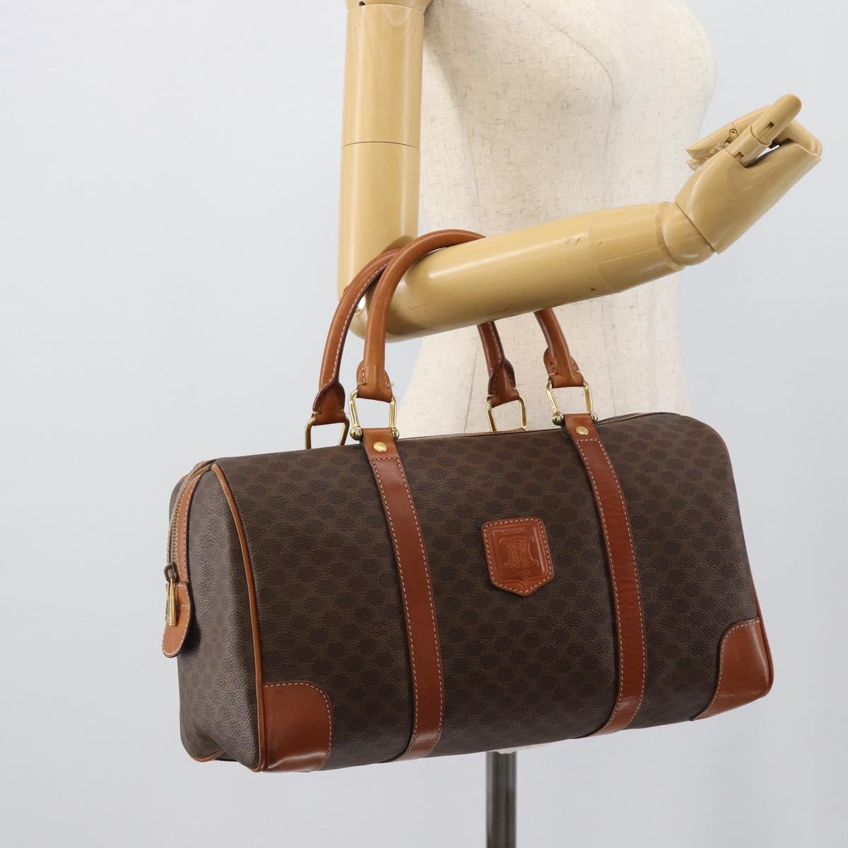 CELINE Macadam Canvas Boston Bag PVC Leather Brown Gold Auth fm5386A