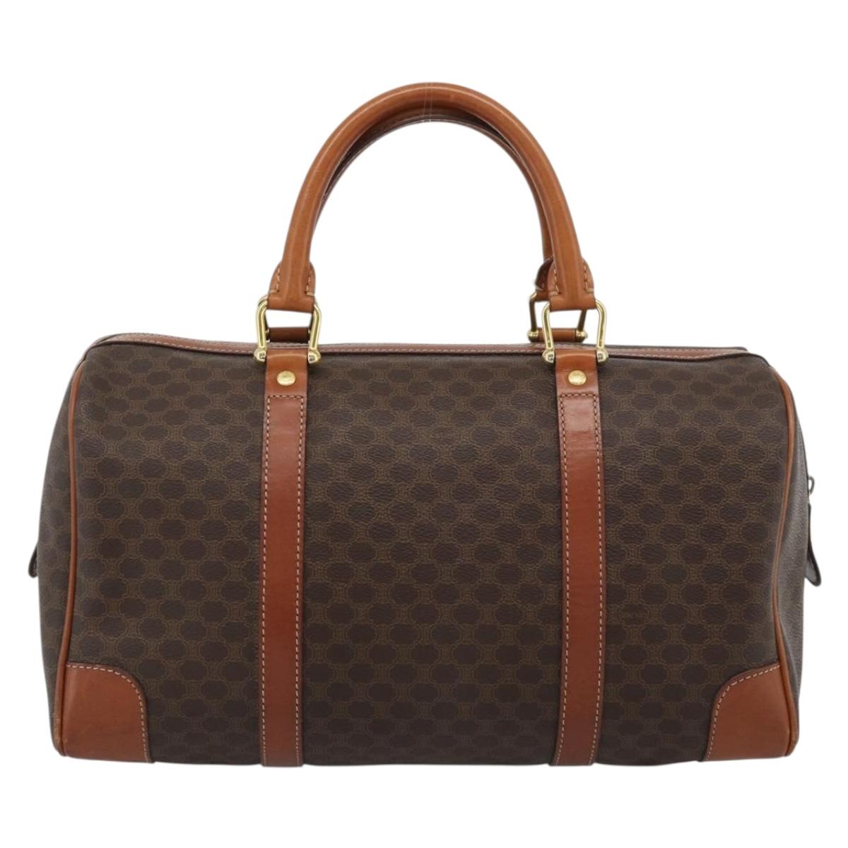 CELINE Macadam Canvas Boston Bag PVC Leather Brown Gold Auth fm5386A