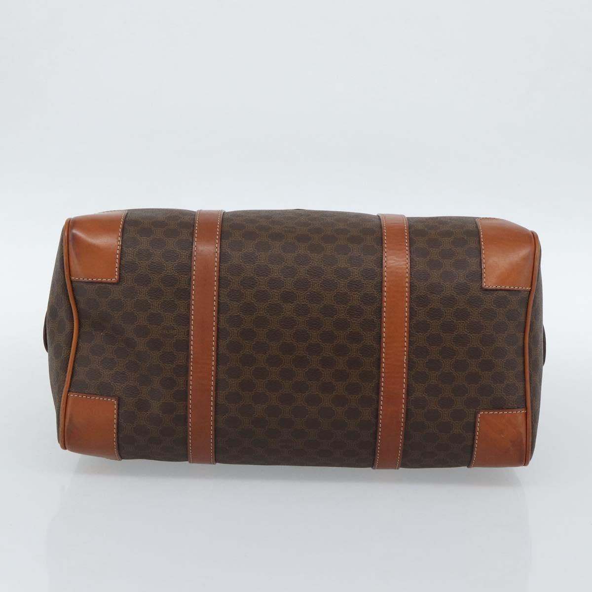 CELINE Macadam Canvas Boston Bag PVC Leather Brown Gold Auth fm5386A