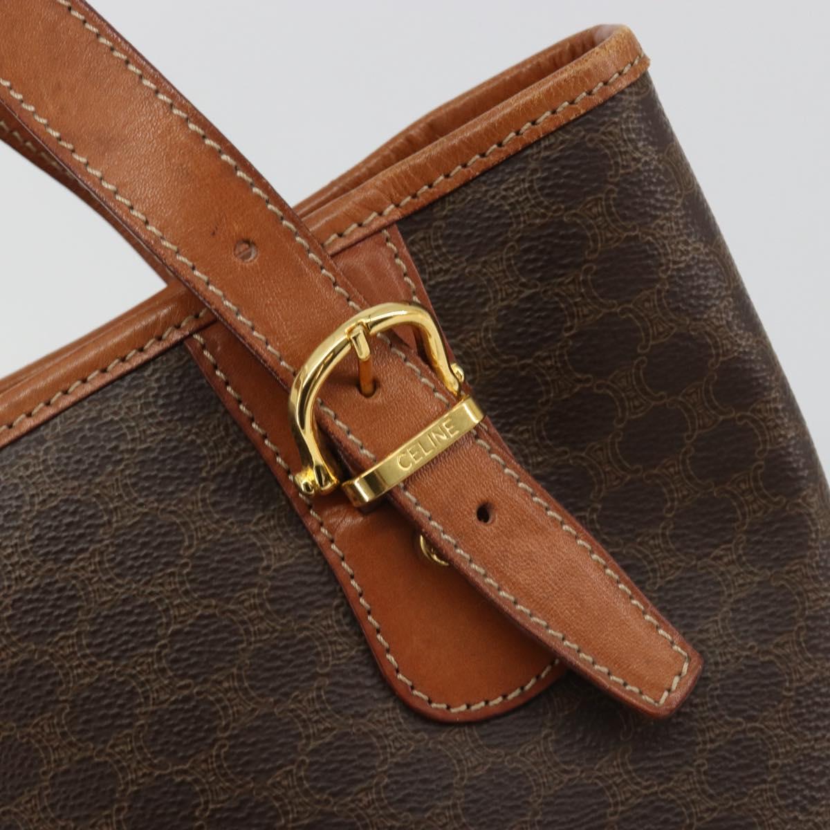 CELINE Macadam Canvas Shoulder Bag PVC Leather Brown Gold Auth fm5387A