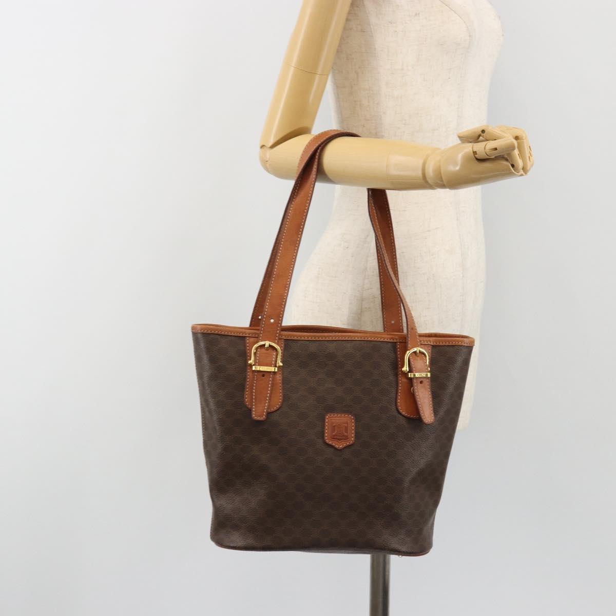 CELINE Macadam Canvas Shoulder Bag PVC Leather Brown Gold Auth fm5387A