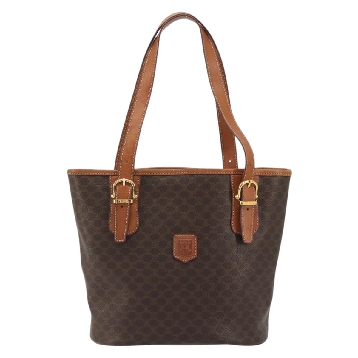 CELINE Macadam Canvas Shoulder Bag PVC Leather Brown Gold Auth fm5387A