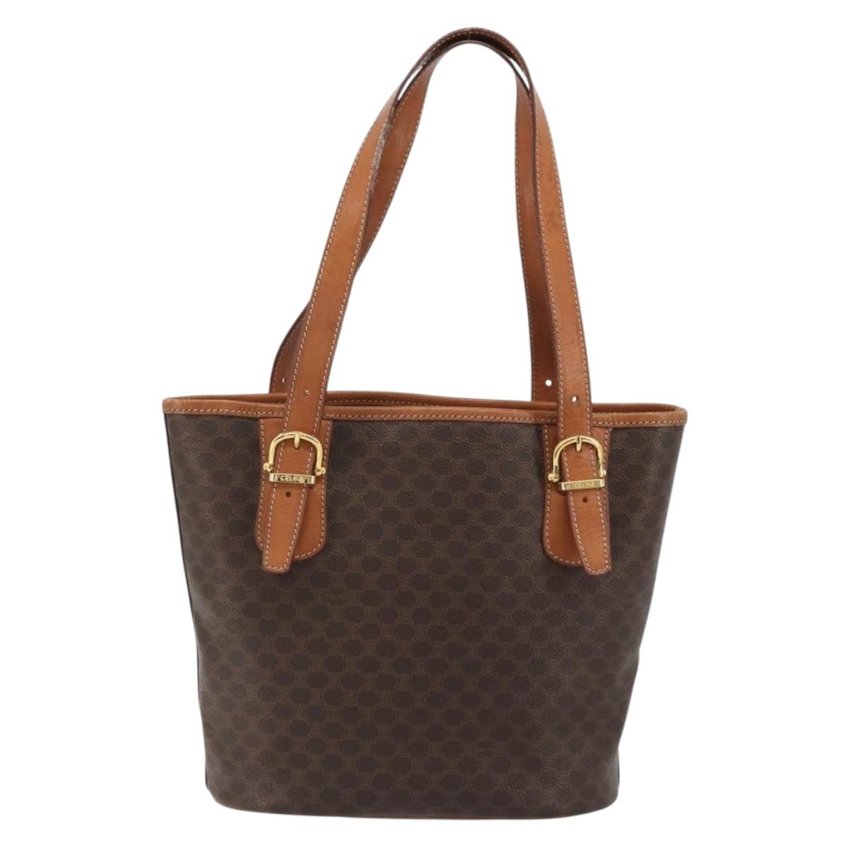 CELINE Macadam Canvas Shoulder Bag PVC Leather Brown Gold Auth fm5387A