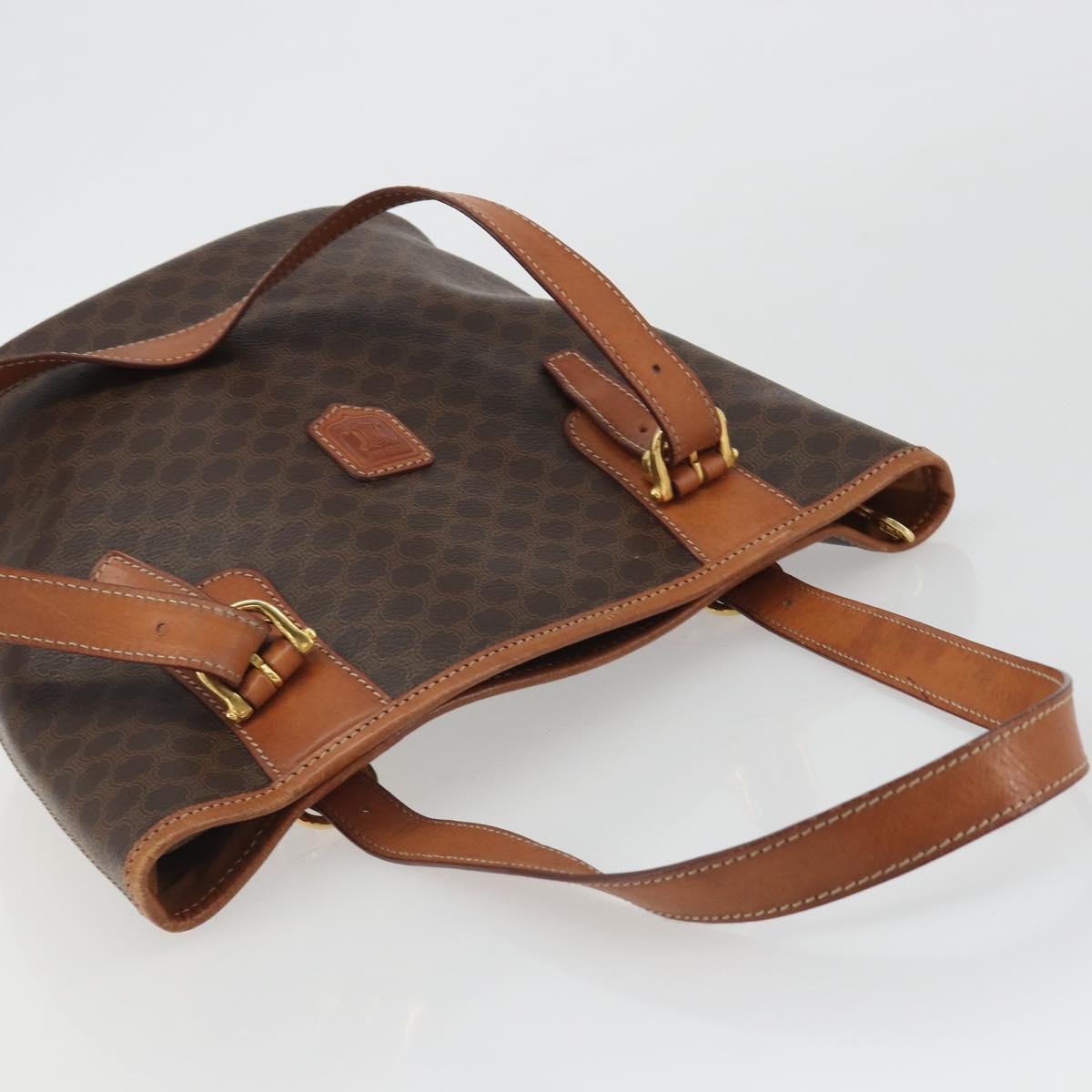 CELINE Macadam Canvas Shoulder Bag PVC Leather Brown Gold Auth fm5387A