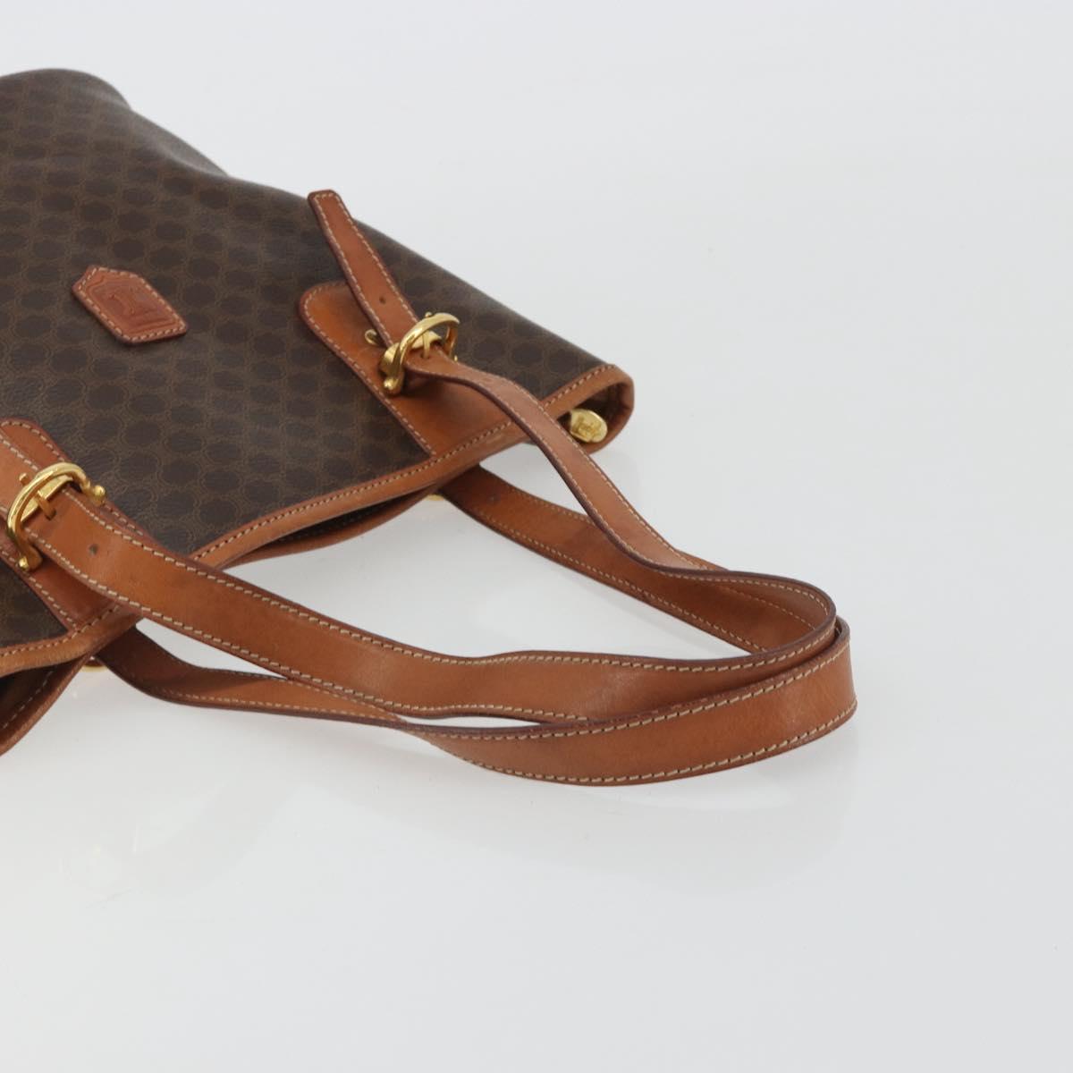 CELINE Macadam Canvas Shoulder Bag PVC Leather Brown Gold Auth fm5387A