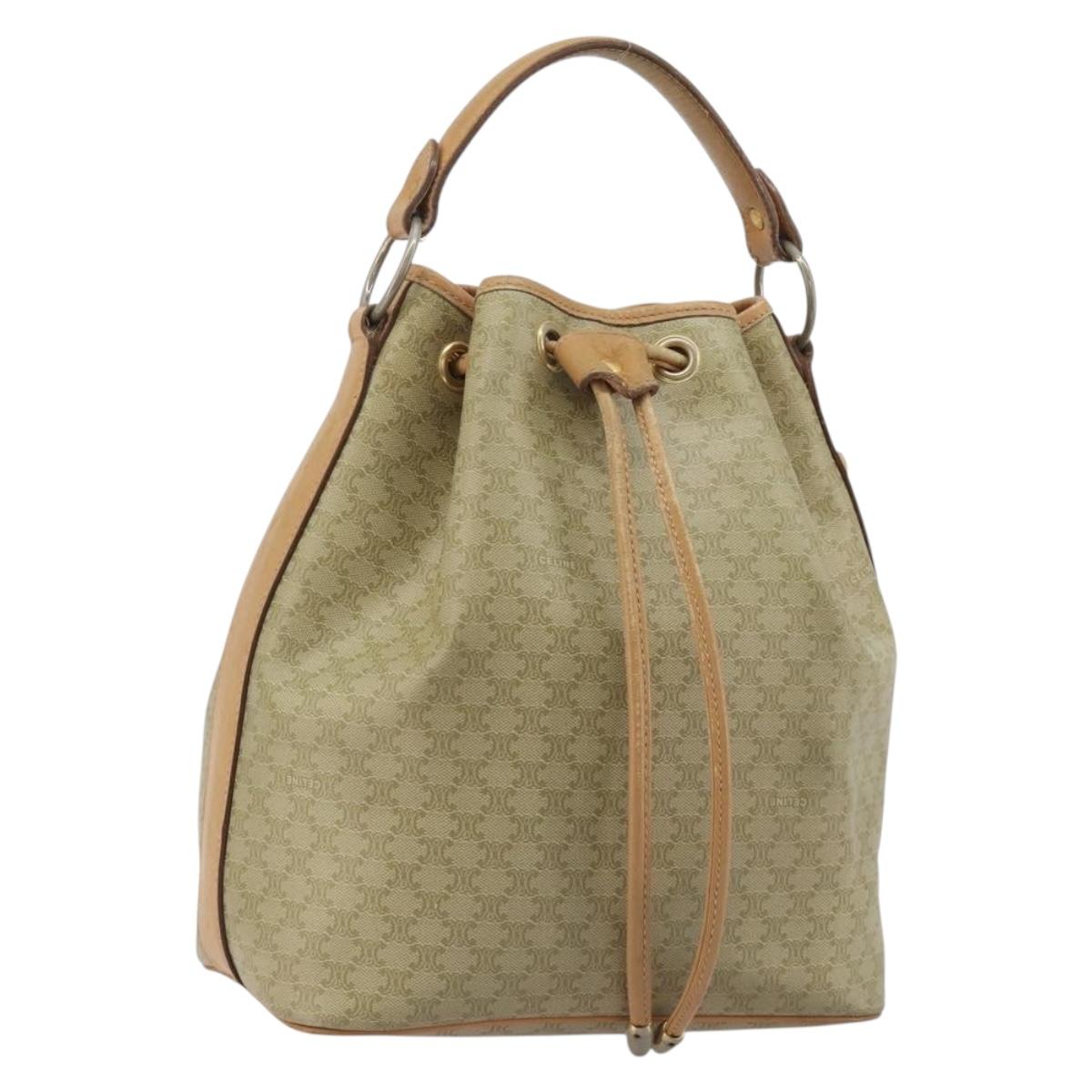 CELINE Macadam Canvas Hand Bag PVC Beige Gold Auth fm5389A