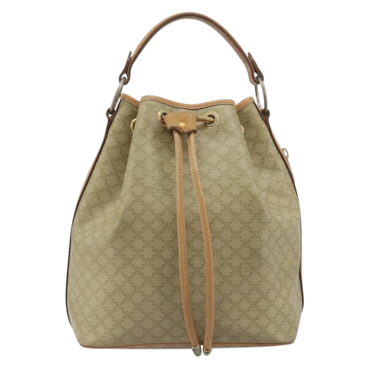 CELINE Macadam Canvas Hand Bag PVC Beige Gold Auth fm5389A
