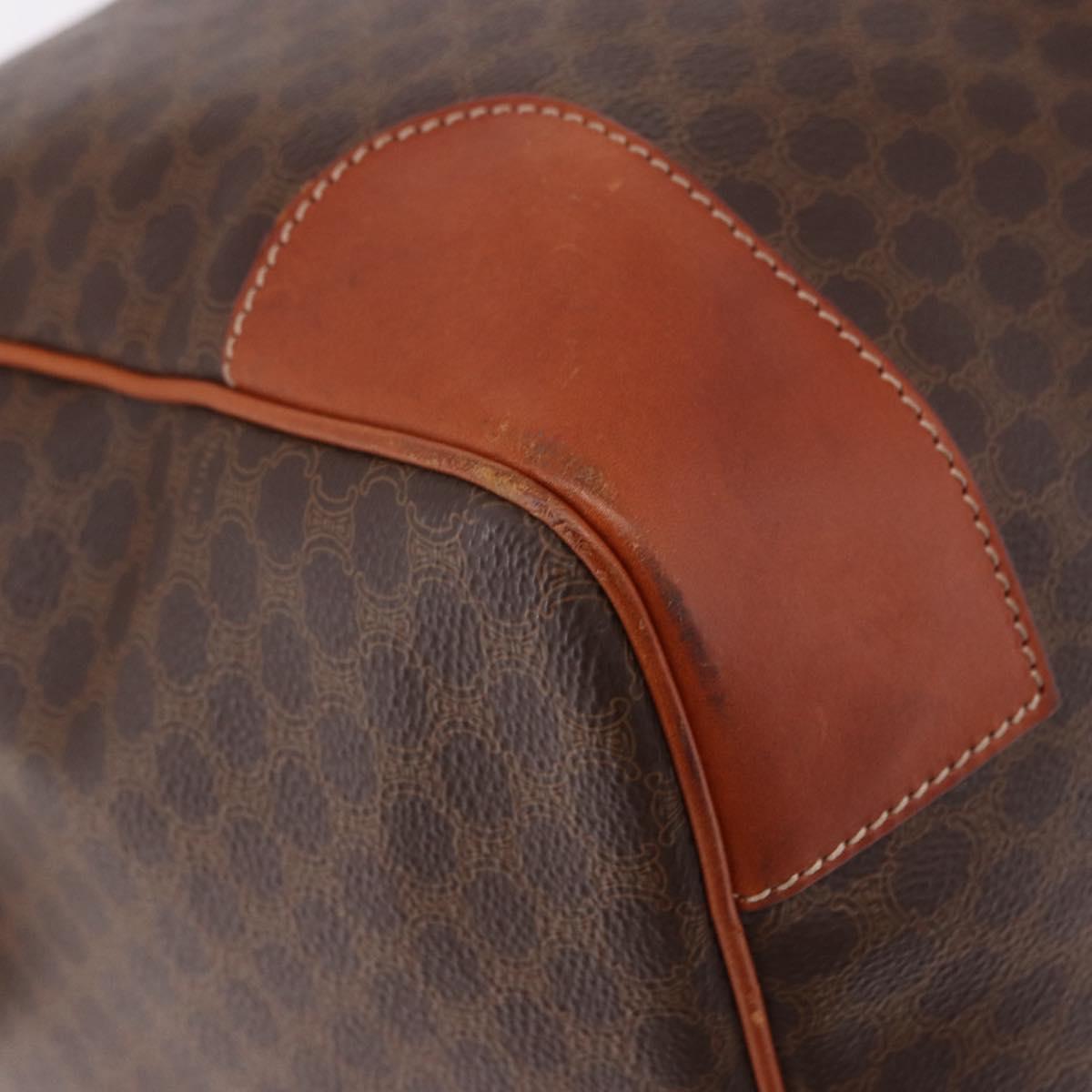 CELINE Macadam Canvas Boston Bag PVC Leather Brown Gold Auth fm5391