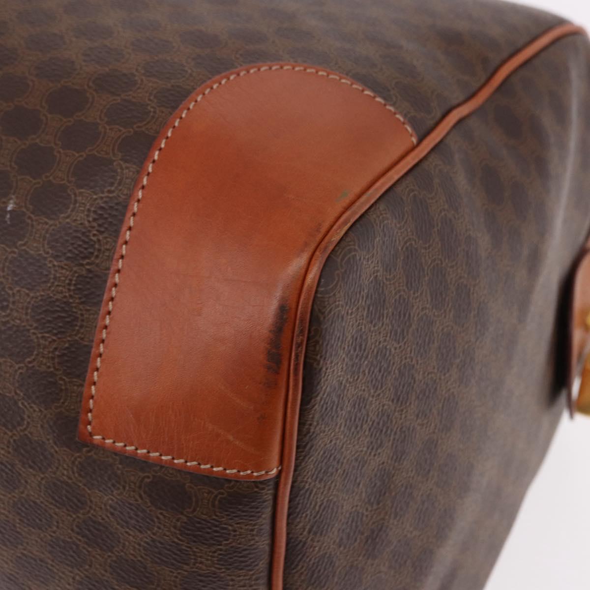 CELINE Macadam Canvas Boston Bag PVC Leather Brown Gold Auth fm5391
